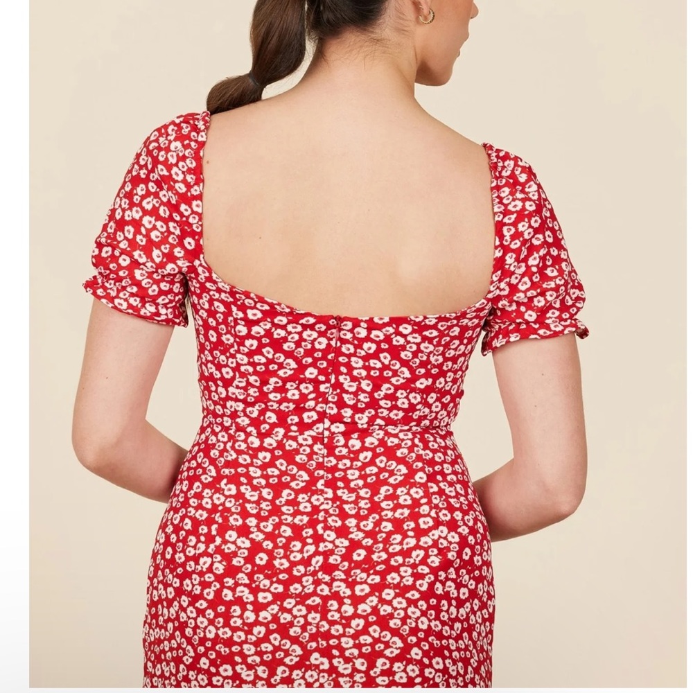 Park & Fifth Red Floral Midi Dress with Side Slit - Picture 3 of 4